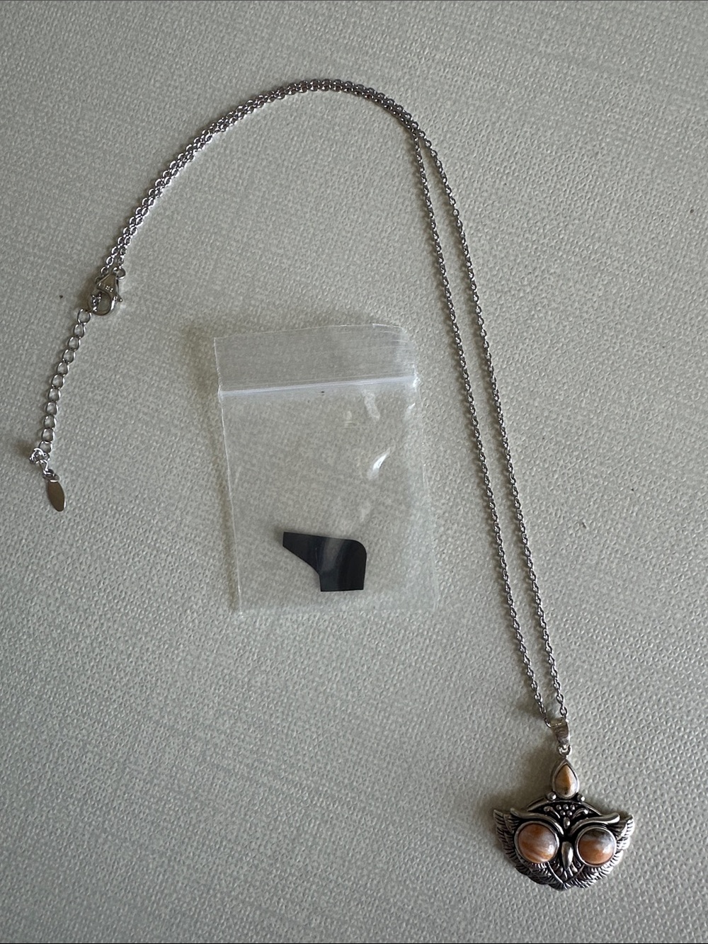 JTV Silver-Tone Owl Pendant Necklace with Peach Cabochons